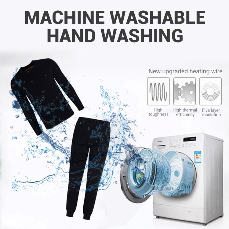 Winter Heated Underwear Fleece Lined Heating Thermal Underwear Set USB Electric Heated T-Shirts & Pants Battery Powered Ski Wear