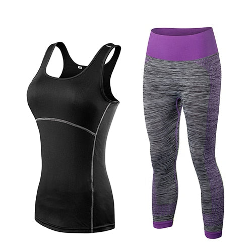 Ladies Sports Running Cropped Top 3/4 Leggings Yoga Gym Trainning Sets