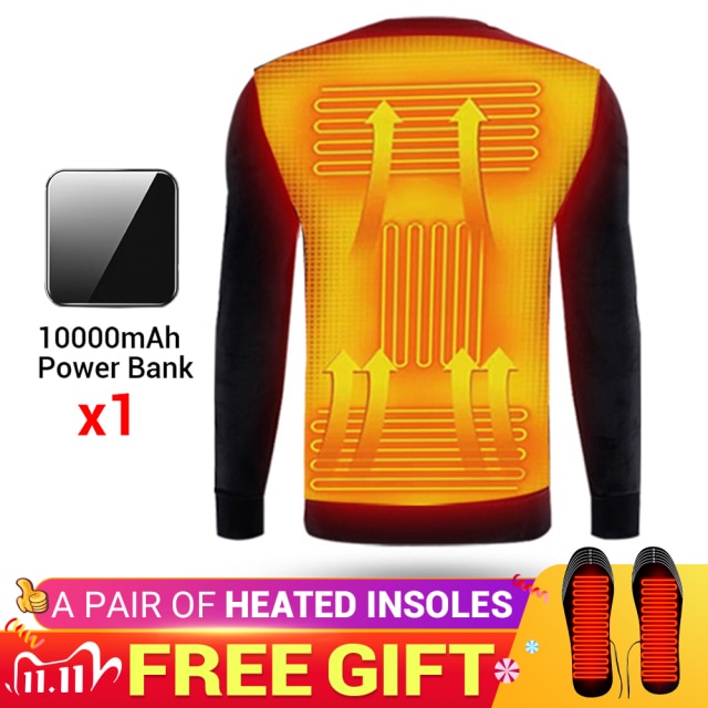 Winter Heated Underwear Fleece Lined Heating Thermal Underwear Set USB Electric Heated T-Shirts & Pants Battery Powered Ski Wear