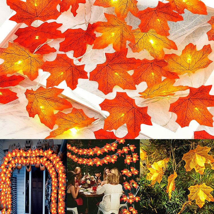 2M 10 LED Fairy Lights Artificial Maple Leaves Fall Thanksgiving Christmas Decoration