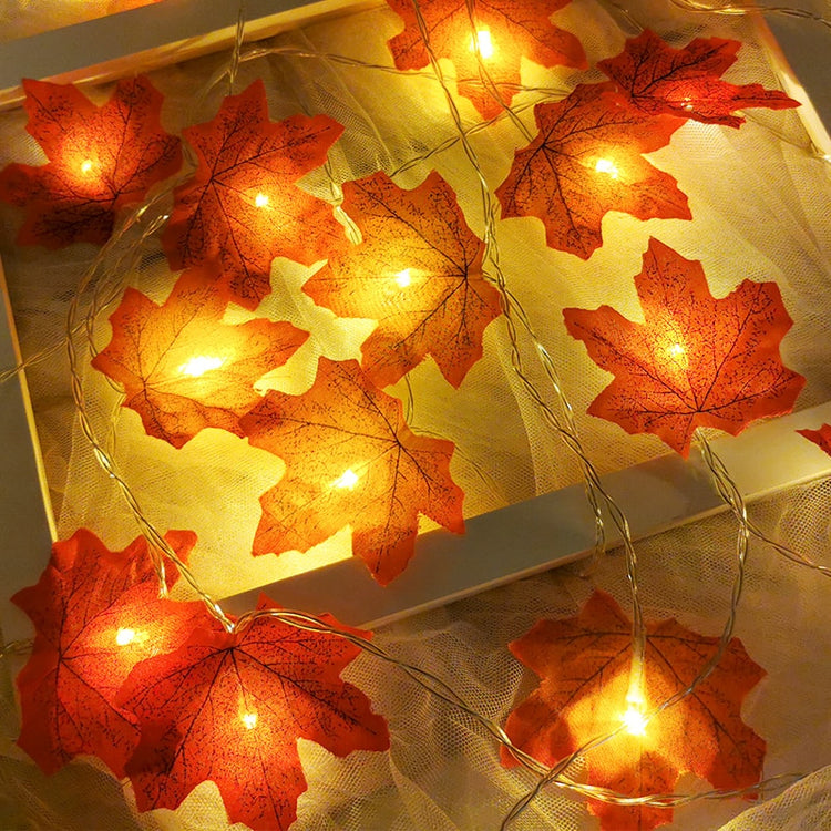 2M 10 LED Fairy Lights Artificial Maple Leaves Fall Thanksgiving Christmas Decoration