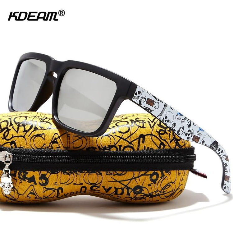 KDEAM Eye-catching Polarized Sunglasses For Men Matte Black Frame Fit. Painting Temples Play-Cool With Case - Buyhops