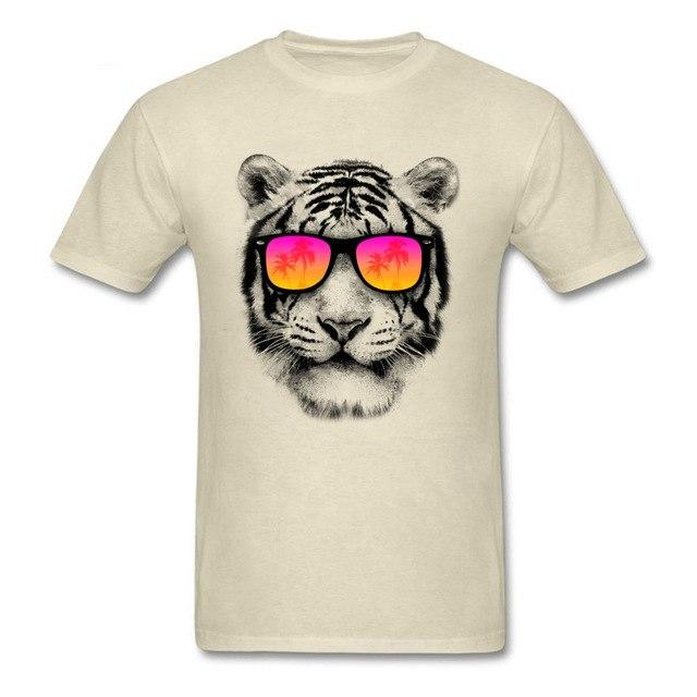 Customized Tops Tees Crew Neck 100% Cotton Tshirts Tiger Sunglasses Printed Tee-Shirt - Buyhops