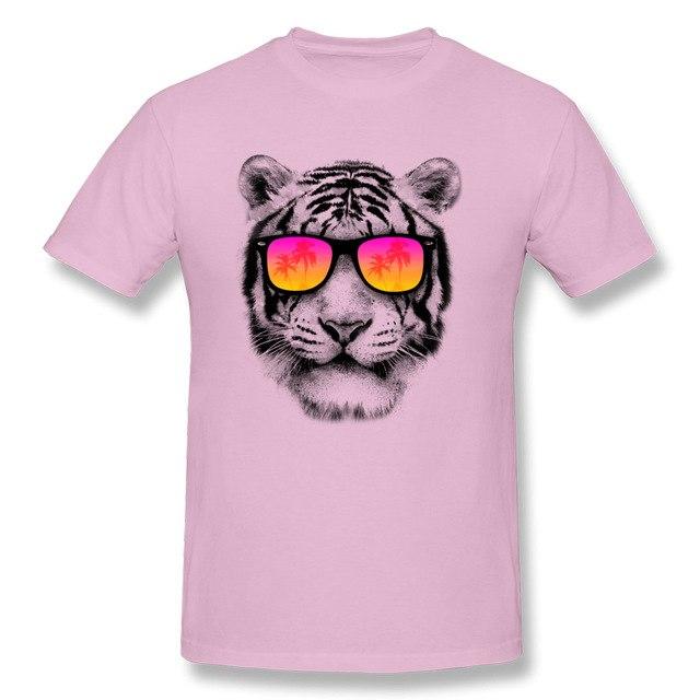 Customized Tops Tees Crew Neck 100% Cotton Tshirts Tiger Sunglasses Printed Tee-Shirt - Buyhops