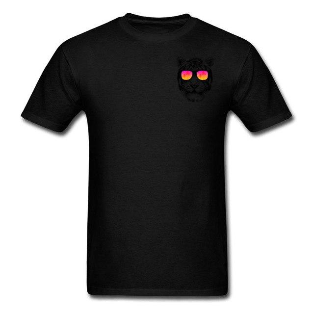 Customized Tops Tees Crew Neck 100% Cotton Tshirts Tiger Sunglasses Printed Tee-Shirt - Buyhops