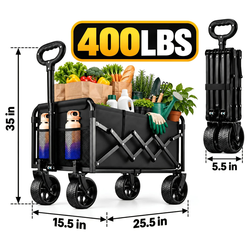 500/400LBS Heavy Duty Folding Wagon Cart, All-Terrain Utility Wagon with Reinforced Steel