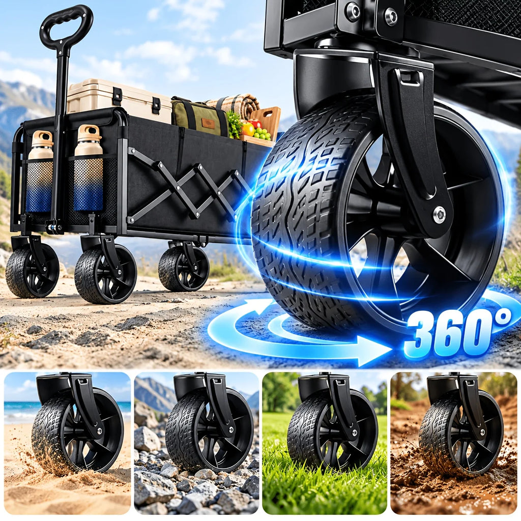 500/400LBS Heavy Duty Folding Wagon Cart, All-Terrain Utility Wagon with Reinforced Steel