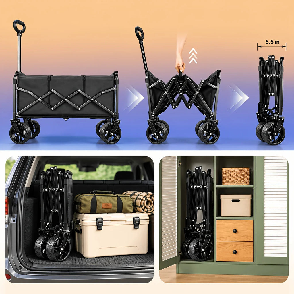 500/400LBS Heavy Duty Folding Wagon Cart, All-Terrain Utility Wagon with Reinforced Steel