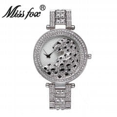 Miss Fox Brand luxury Leopard Watch Women Golden Charms Full Diamond Gold Quartz Wrist watches