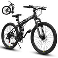 26 Inch Folding Mountain Bike, 21 Speed Full Suspension High-Carbon Steel MTB Dual Disc Brake