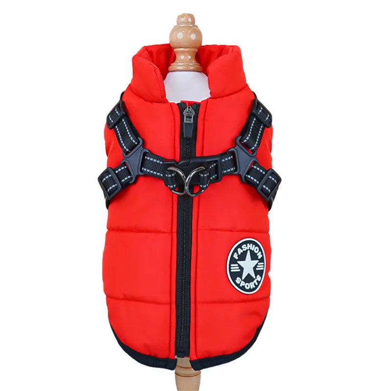 Winter Dog Clothes Super Warm Pet Coat With Harness Windproof For Small, Medium, Big Dogs Outfit S-5XL Jacket