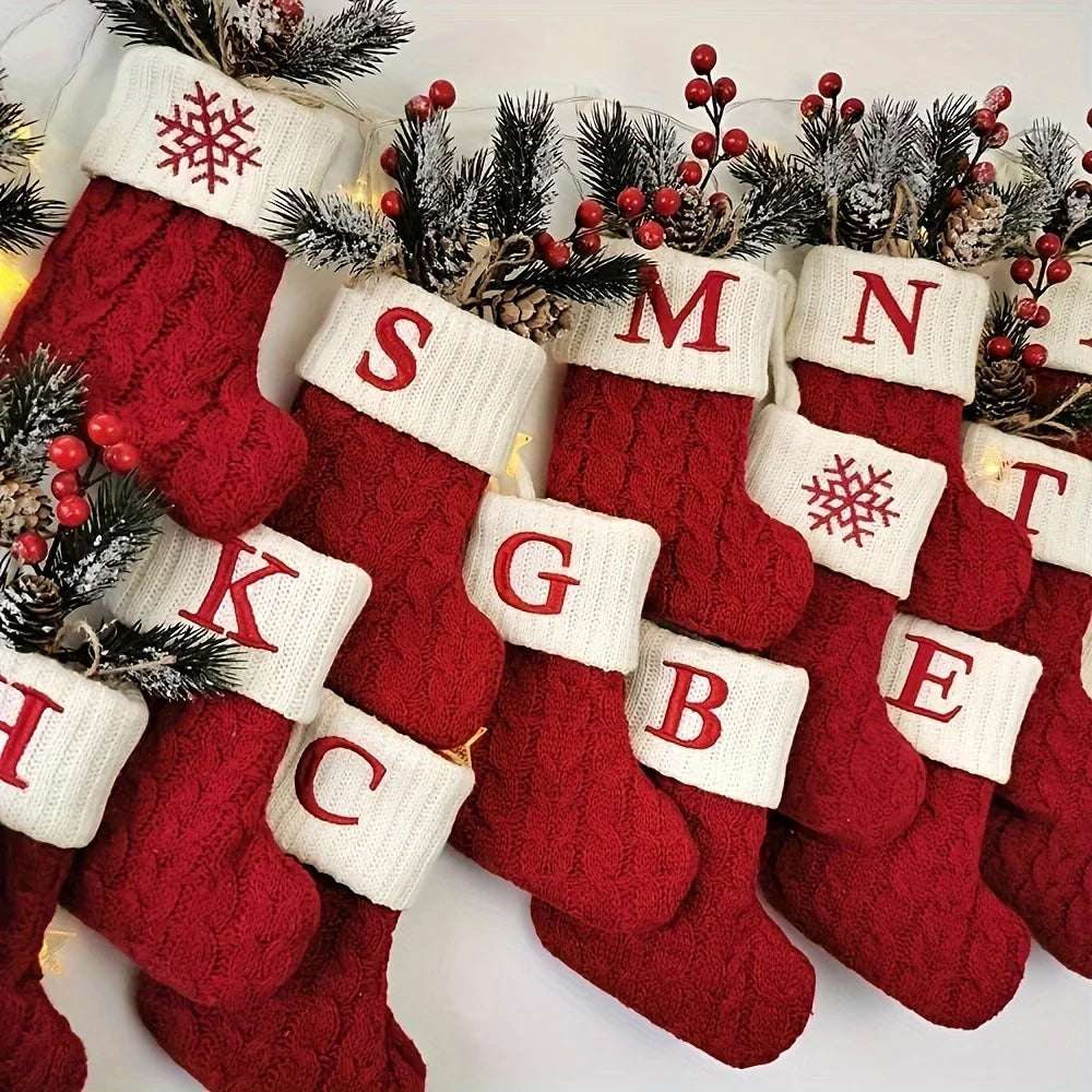 1PC, mini classic Christmas socks, embroidered letter woven theme socks, suitable for home, Christmas tree, holiday decoration