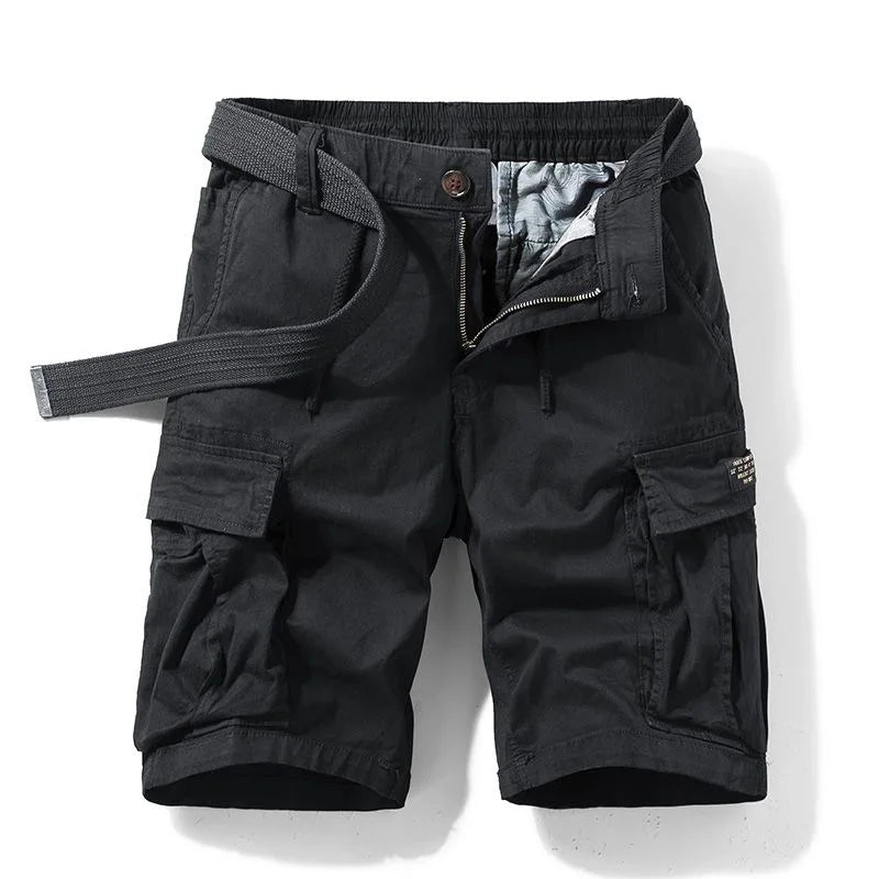 American Style Elastic Shorts Men's Summer Cool Sport Five-Point Pure Cotton Beach Four-Workwear Straight Leg Cargo Shorts