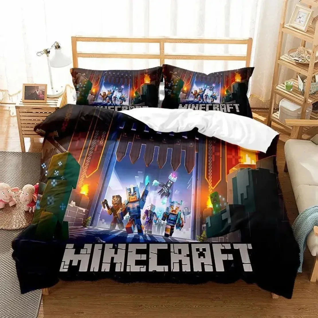 3D Cartoon Minecraft Duvet Cover  Simulated World Bedding Set Pillowcases with Zipper