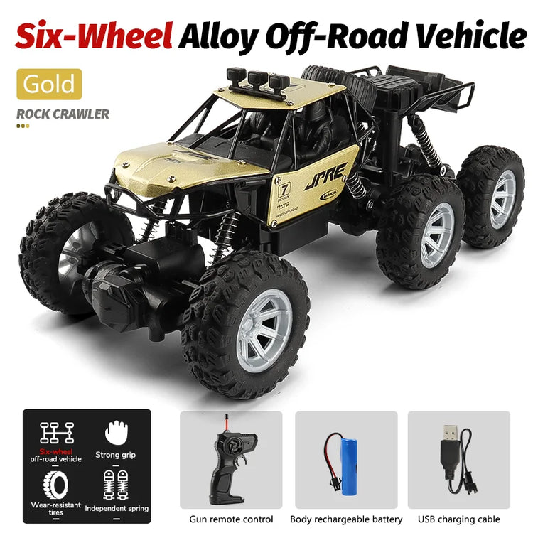 1: 18 Alloy Six Wheel Climbing Remote Control Off Road Mountainous Car Wireless Control Electric Model Boys and Children Toy Gif