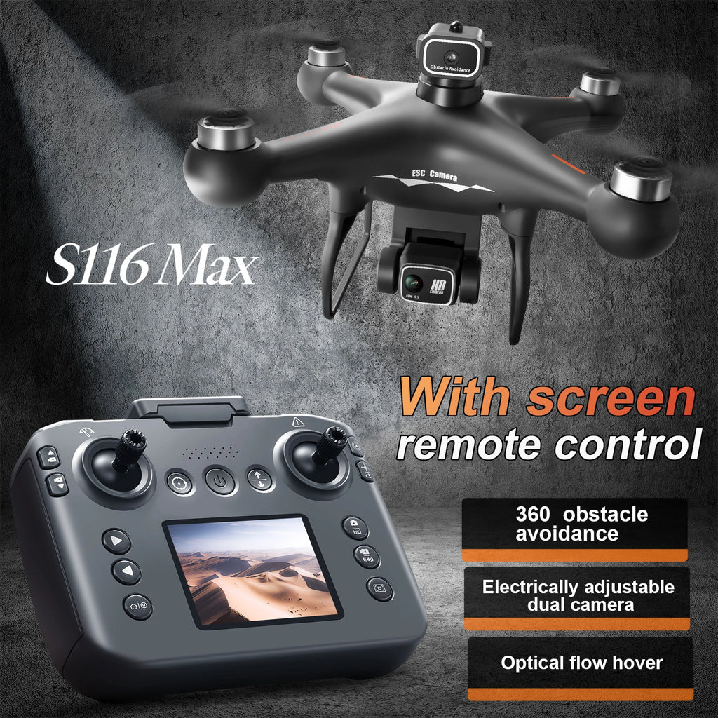 Drone Brushless Motor 2.4 Inch Screen Remote 360° Obstacle Avoidance 4K Electric Dual Camera Optical Flow Hover Real Time Transmission RC Drone