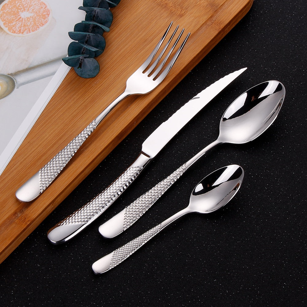 16/20/24/28Pcs Cutlery Set Stainless Steel Western Tableware Luxury Dinner Set Gold Knife Fork Mirror Sliverware Dishwasher Safe