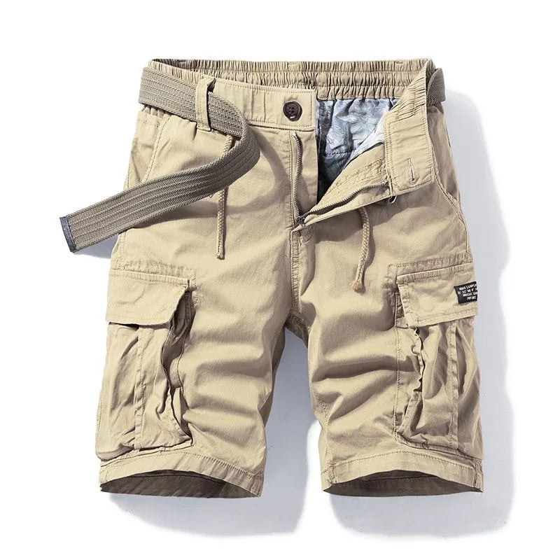 American Style Elastic Shorts Men's Summer Cool Sport Five-Point Pure Cotton Beach Four-Workwear Straight Leg Cargo Shorts