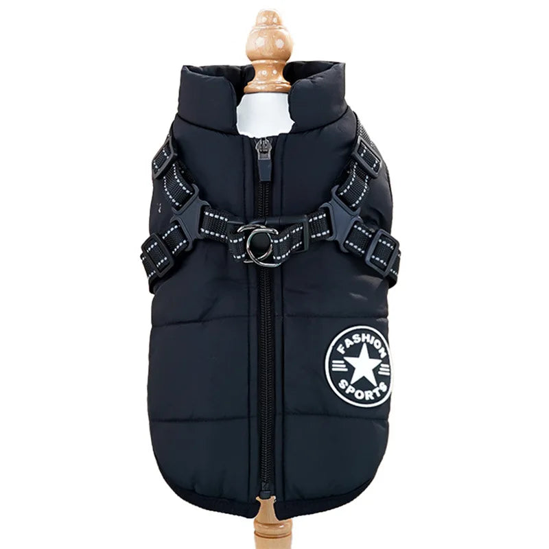 Winter Dog Clothes Super Warm Pet Coat With Harness Windproof For Small, Medium, Big Dogs Outfit S-5XL Jacket