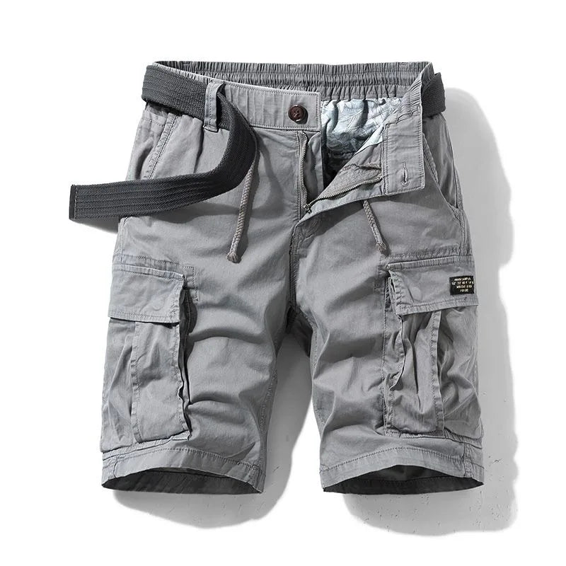 American Style Elastic Shorts Men's Summer Cool Sport Five-Point Pure Cotton Beach Four-Workwear Straight Leg Cargo Shorts
