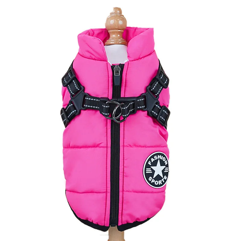Winter Dog Clothes Super Warm Pet Coat With Harness Windproof For Small, Medium, Big Dogs Outfit S-5XL Jacket