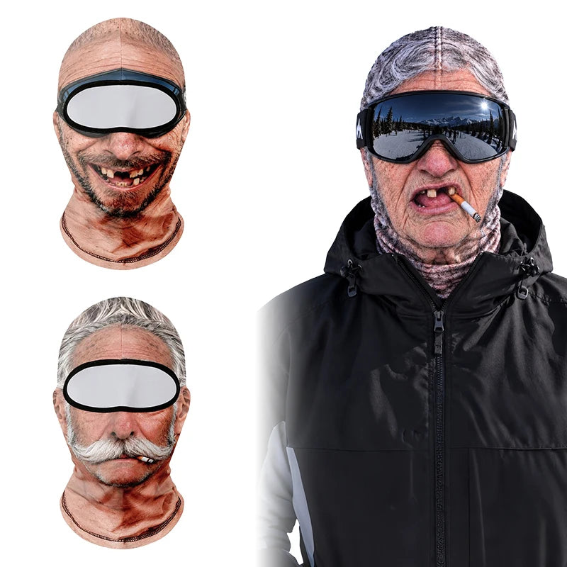 Funny Old Man Ski Mask Realistic Face Balaclava Summer Winter 3D Printed Full Face Mask for Skiing Snowboarding Outdoor Sports