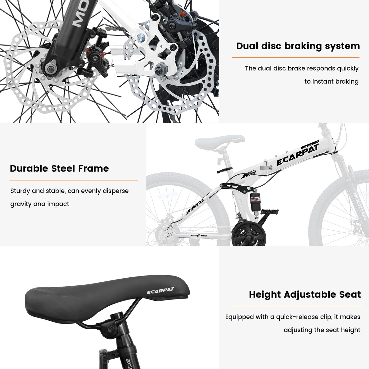 26 Inch Folding Mountain Bike, 21 Speed Full Suspension High-Carbon Steel MTB Dual Disc Brake