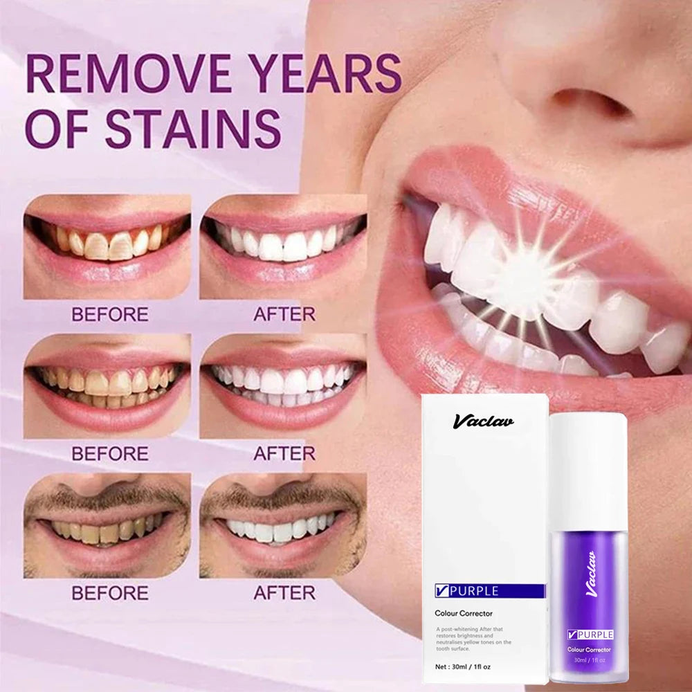 30ml Vaclav Purple Toothpaste Color Collector Removes Tartar Clean Oral Hygiene Fresh Breath Whitening Teeth Care Products