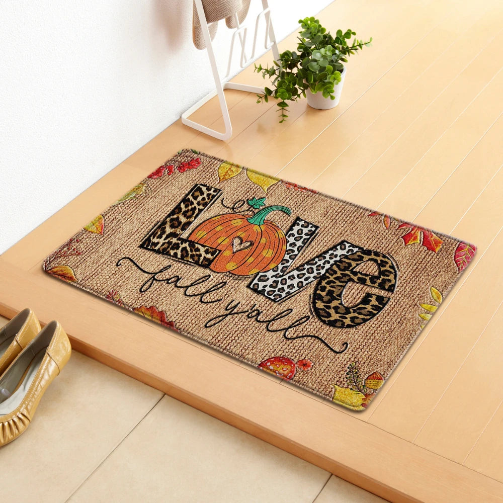 Cartoon Pumpkin Welcome Mat Harvest Themed Rug Non Slip Floor Mat for Entryway Living Room Bedroom Outdoor Indoor Carpet Decor