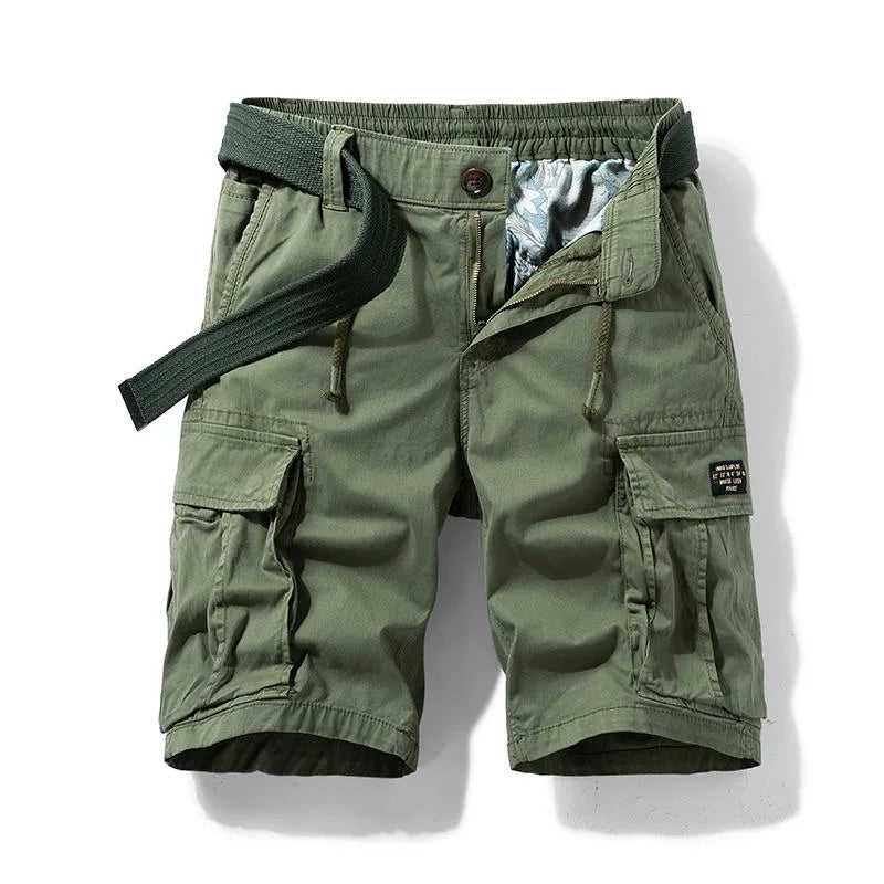 American Style Elastic Shorts Men's Summer Cool Sport Five-Point Pure Cotton Beach Four-Workwear Straight Leg Cargo Shorts