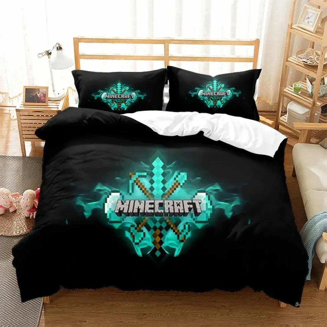 3D Cartoon Minecraft Duvet Cover  Simulated World Bedding Set Pillowcases with Zipper