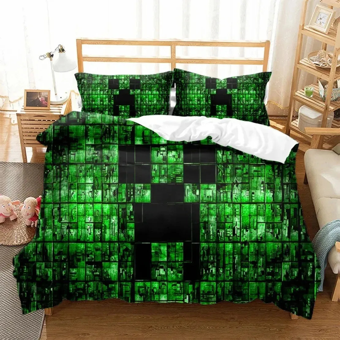 3D Cartoon Minecraft Duvet Cover  Simulated World Bedding Set Pillowcases with Zipper