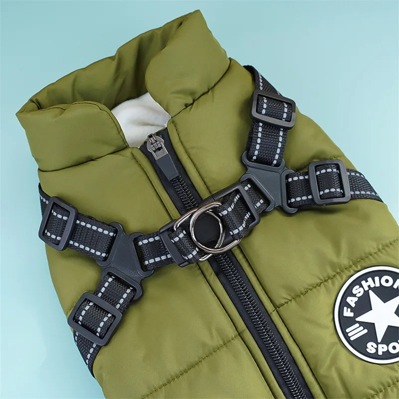 Winter Dog Clothes Super Warm Pet Coat With Harness Windproof For Small, Medium, Big Dogs Outfit S-5XL Jacket