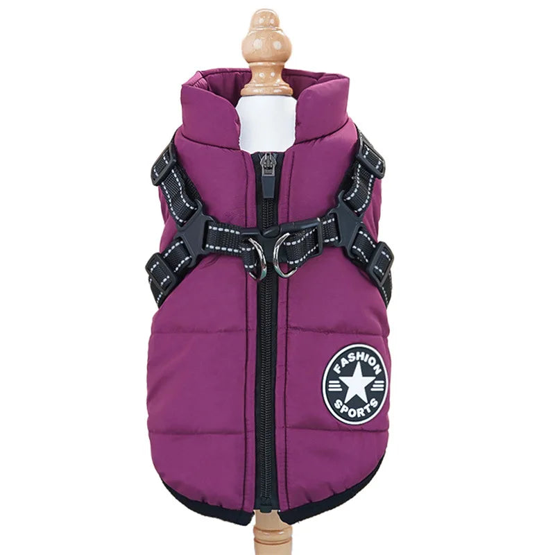 Winter Dog Clothes Super Warm Pet Coat With Harness Windproof For Small, Medium, Big Dogs Outfit S-5XL Jacket