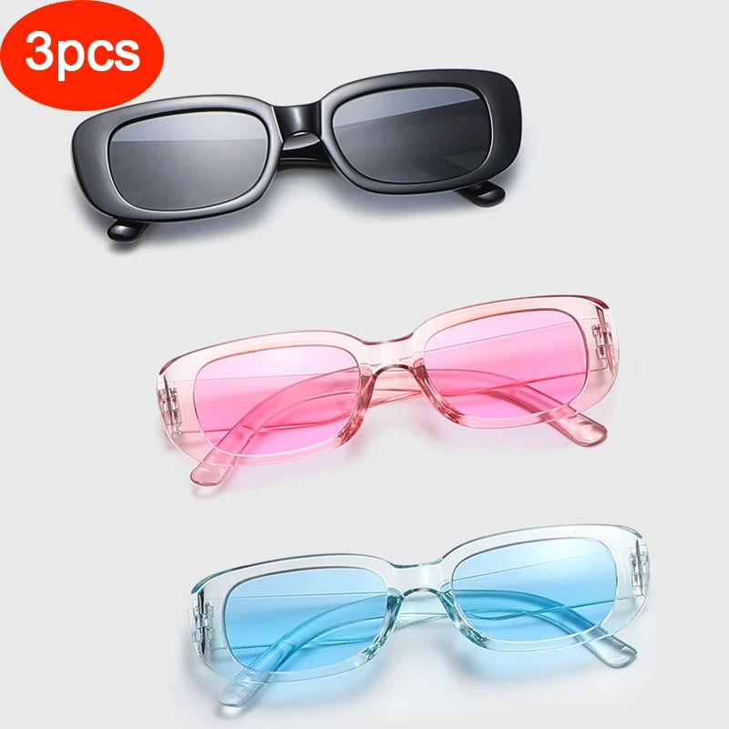 2pcs/3pcs Small Rectangle Frame Sunglasses For Women Men Candy Color Y2K Fashion Sun Glasses Vintage Outdoor Eyewear UV400