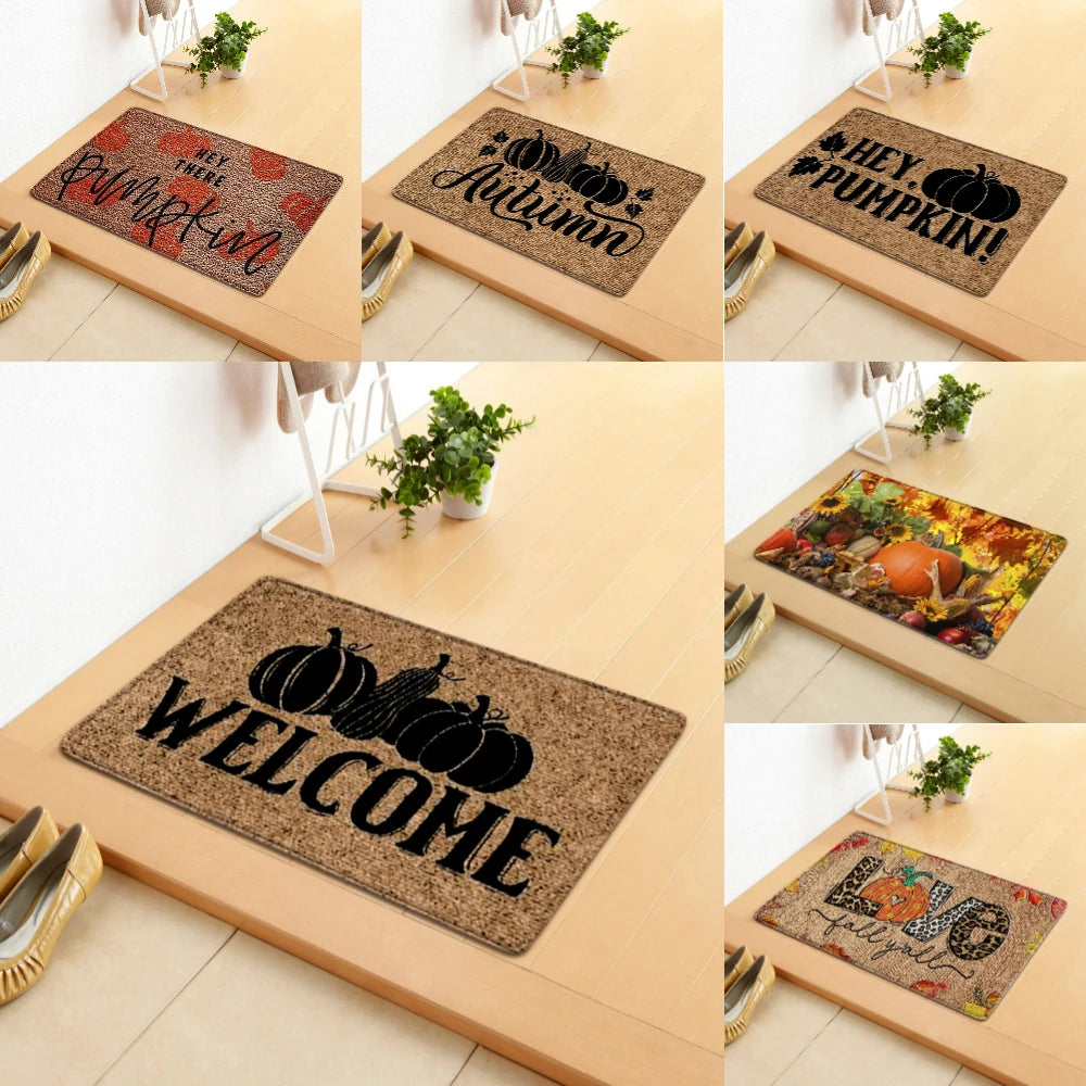 Cartoon Pumpkin Welcome Mat Harvest Themed Rug Non Slip Floor Mat for Entryway Living Room Bedroom Outdoor Indoor Carpet Decor