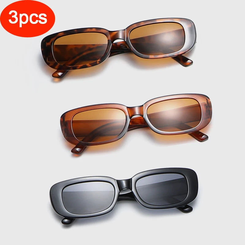 2pcs/3pcs Small Rectangle Frame Sunglasses For Women Men Candy Color Y2K Fashion Sun Glasses Vintage Outdoor Eyewear UV400