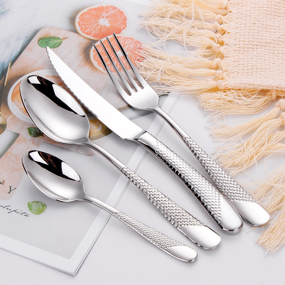 16/20/24/28Pcs Cutlery Set Stainless Steel Western Tableware Luxury Dinner Set Gold Knife Fork Mirror Sliverware Dishwasher Safe