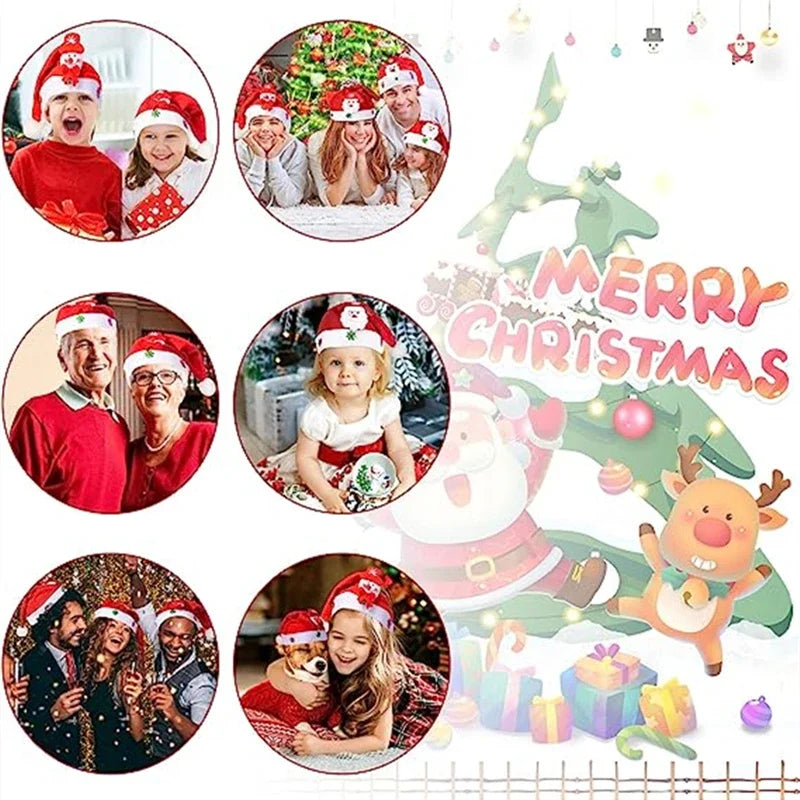 2025 Christmas Hat with Led Light Christmas Santa Cap for Kids Children Adult Gift for New Year Christmas Decorations 3/1PCS