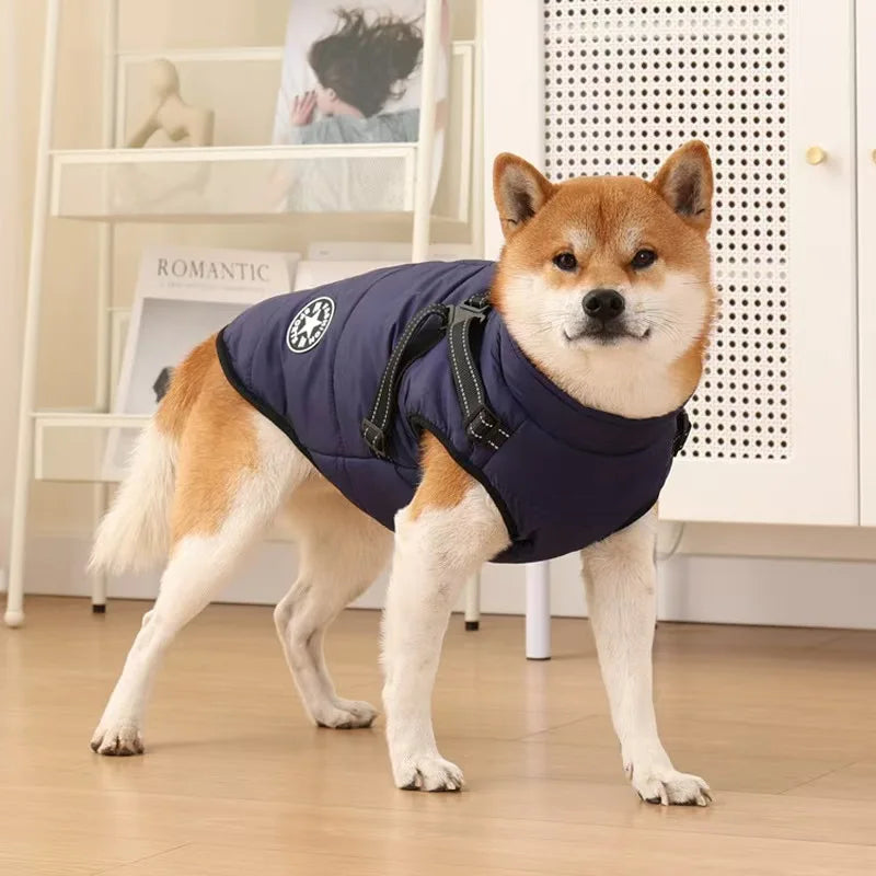 Winter Dog Clothes Super Warm Pet Coat With Harness Windproof For Small, Medium, Big Dogs Outfit S-5XL Jacket