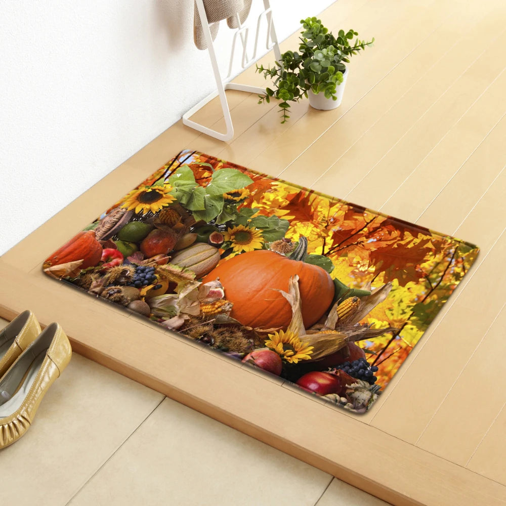 Cartoon Pumpkin Welcome Mat Harvest Themed Rug Non Slip Floor Mat for Entryway Living Room Bedroom Outdoor Indoor Carpet Decor