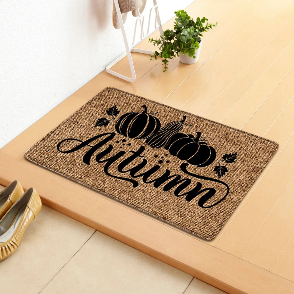 Cartoon Pumpkin Welcome Mat Harvest Themed Rug Non Slip Floor Mat for Entryway Living Room Bedroom Outdoor Indoor Carpet Decor