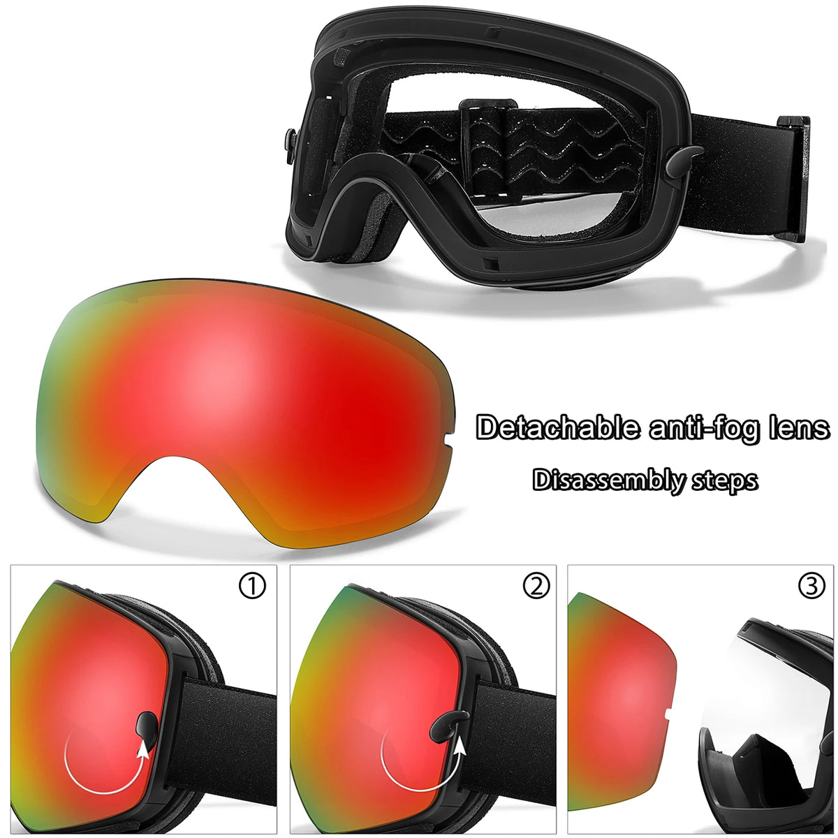 Lens Anti-Fog Ski Goggles for Men Women - Skiing Snowboard Outdoor Sports UV Protection
