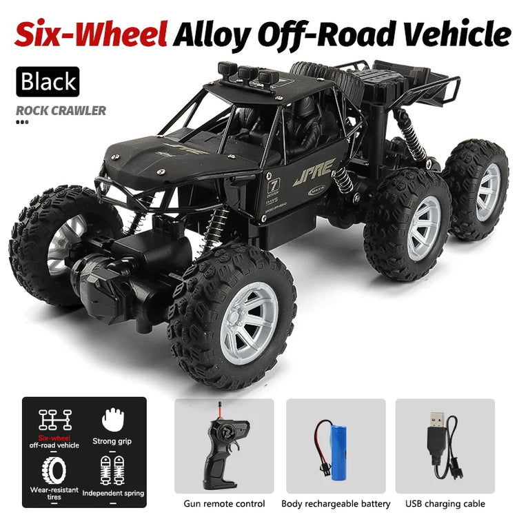 1: 18 Alloy Six Wheel Climbing Remote Control Off Road Mountainous Car Wireless Control Electric Model Boys and Children Toy Gif
