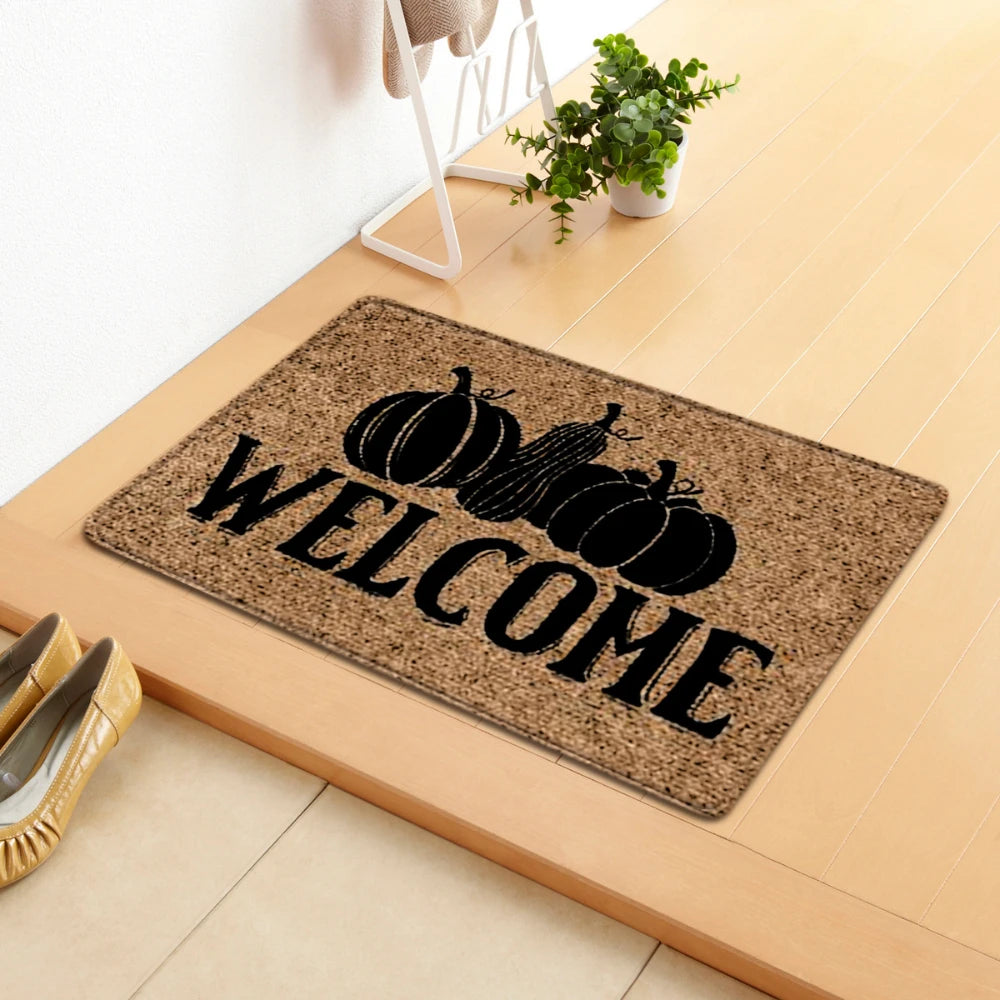 Cartoon Pumpkin Welcome Mat Harvest Themed Rug Non Slip Floor Mat for Entryway Living Room Bedroom Outdoor Indoor Carpet Decor