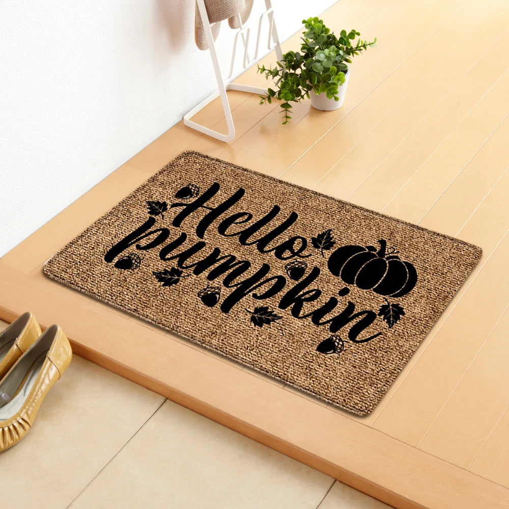 Cartoon Pumpkin Welcome Mat Harvest Themed Rug Non Slip Floor Mat for Entryway Living Room Bedroom Outdoor Indoor Carpet Decor
