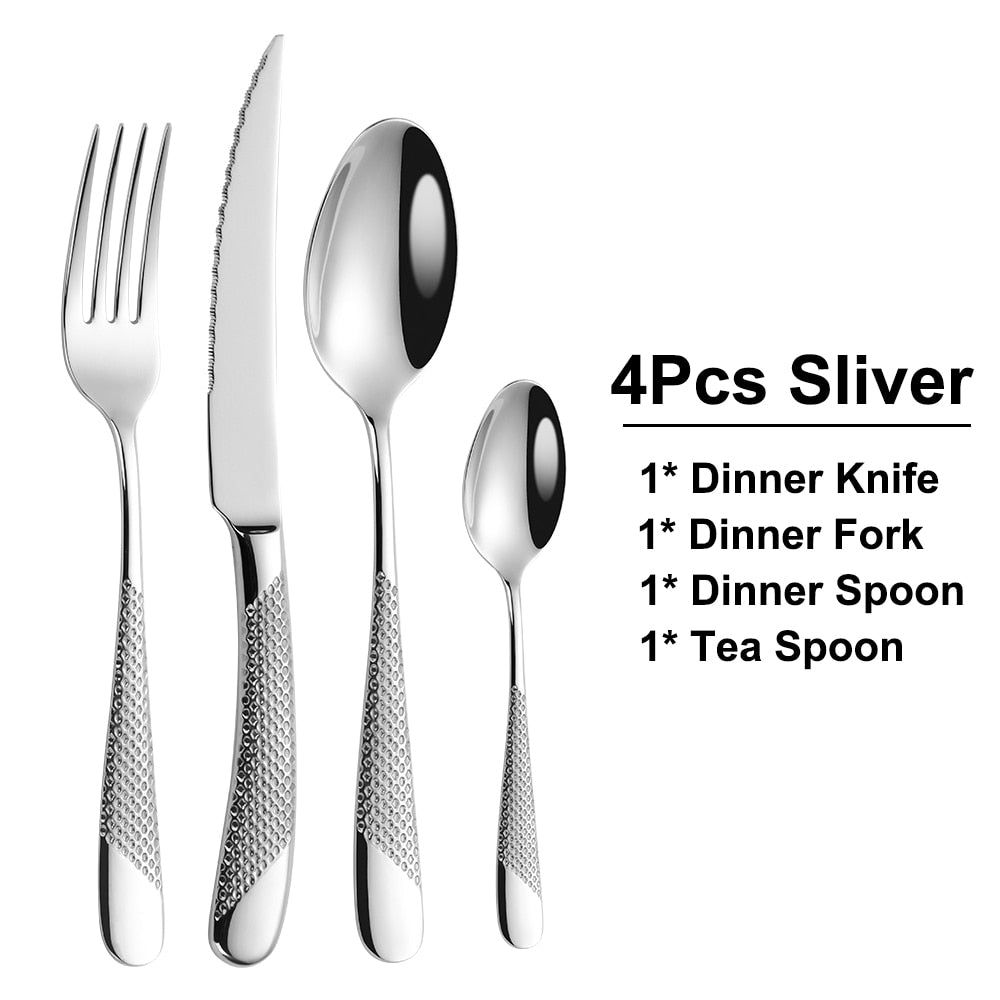 16/20/24/28Pcs Cutlery Set Stainless Steel Western Tableware Luxury Dinner Set Gold Knife Fork Mirror Sliverware Dishwasher Safe