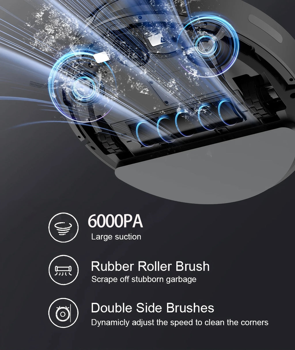 Robot Vacuum Cleaner 6000PA Strong Suction  Robotic App& Remote Control Self-Charging Smart Pet Hair
