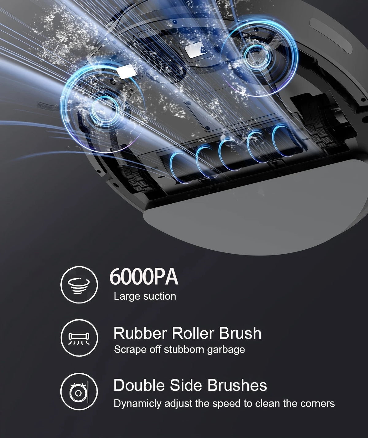 Robot Vacuum Cleaner 6000PA Strong Suction  Robotic App& Remote Control Self-Charging Smart Pet Hair