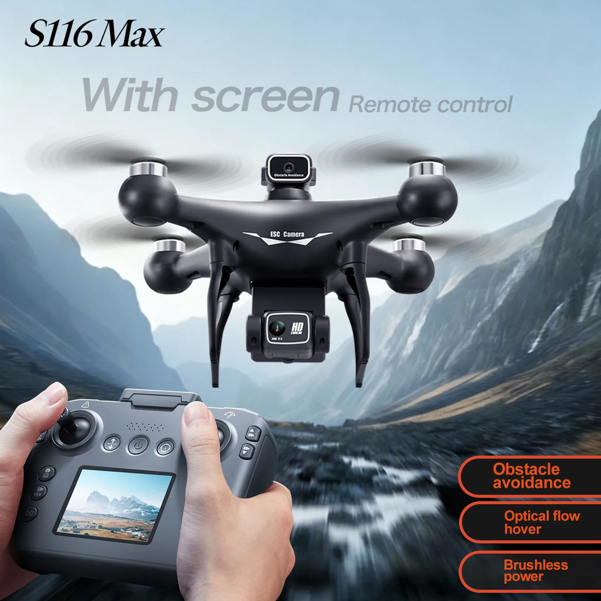 Drone Brushless Motor 2.4 Inch Screen Remote 360° Obstacle Avoidance 4K Electric Dual Camera Optical Flow Hover Real Time Transmission RC Drone